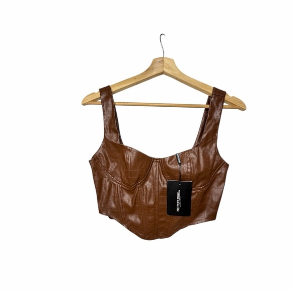 PrettyLittleThing Tops - PrettyLittleThing Chestnut Faux Leather Crop Top Size 8
